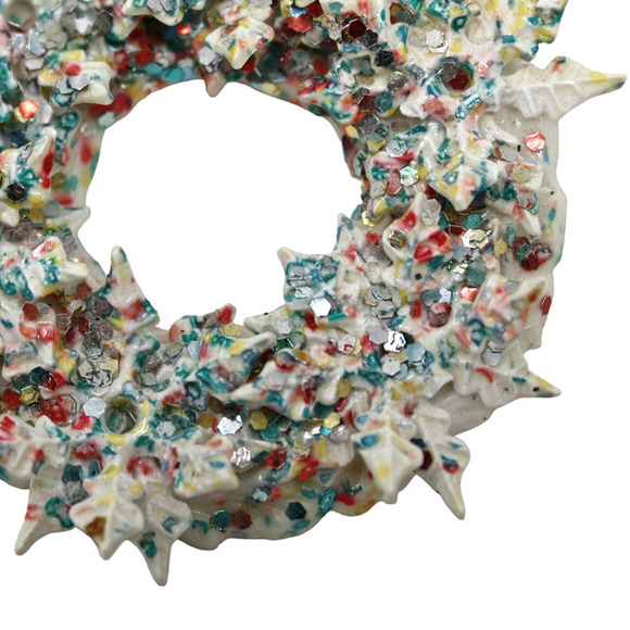 Vintage White Christmas Holiday Sparkle Snowflake Wreath Pin 2" Across - Hey Viv - Picture 3 of 5